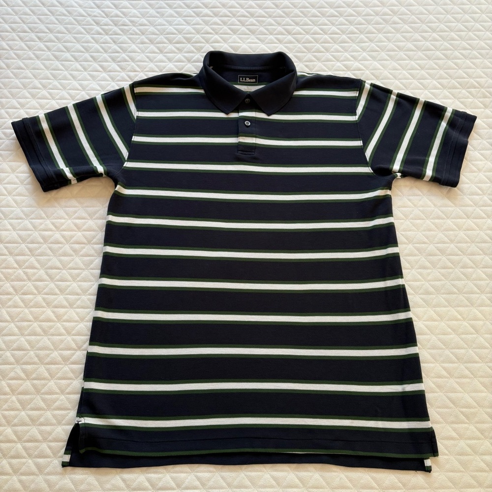 L.L. Bean Men’s Polo Shirt Border Color Striped Pattern Short Sleeve Size Large